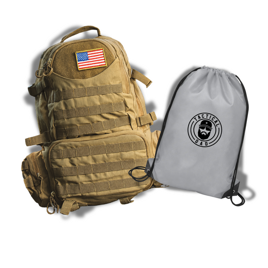 Khaki Tactical Dad Daypack w/ 4 Removable Patches and Tactical Dad Diaper/Laundry Bag