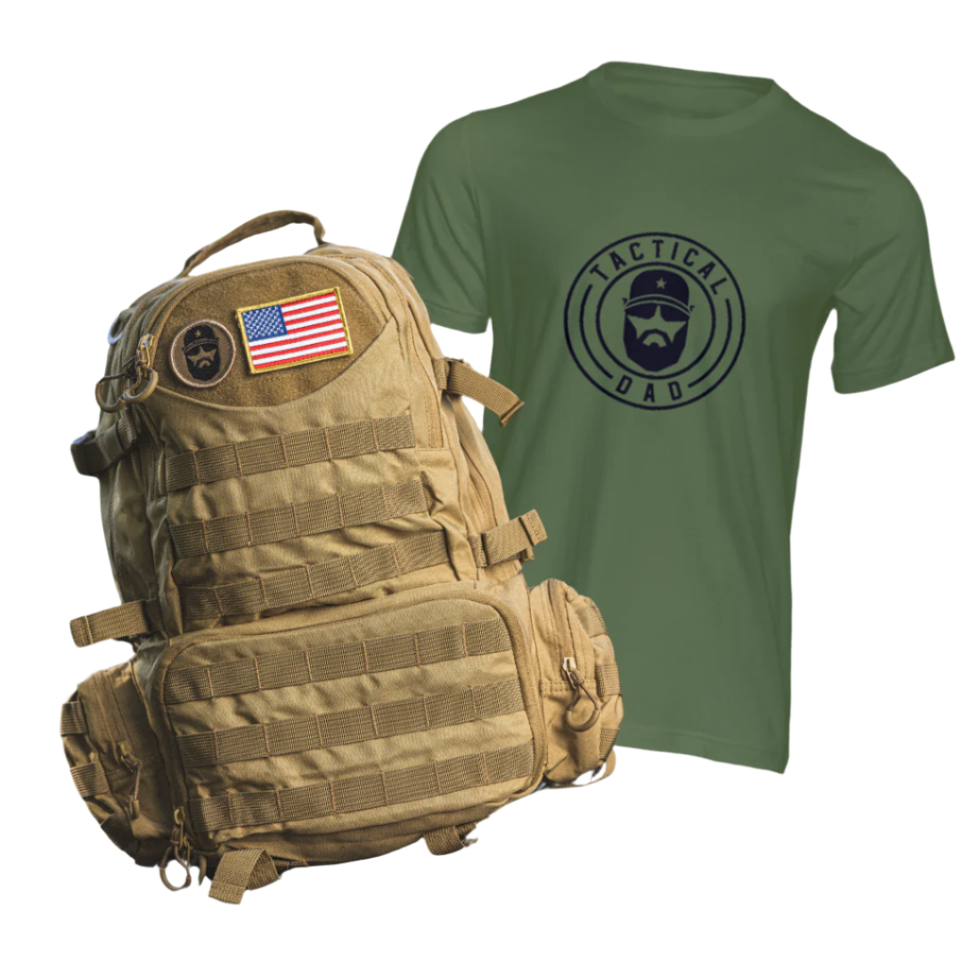 Tactical Dad Daypack & Green Tshirt