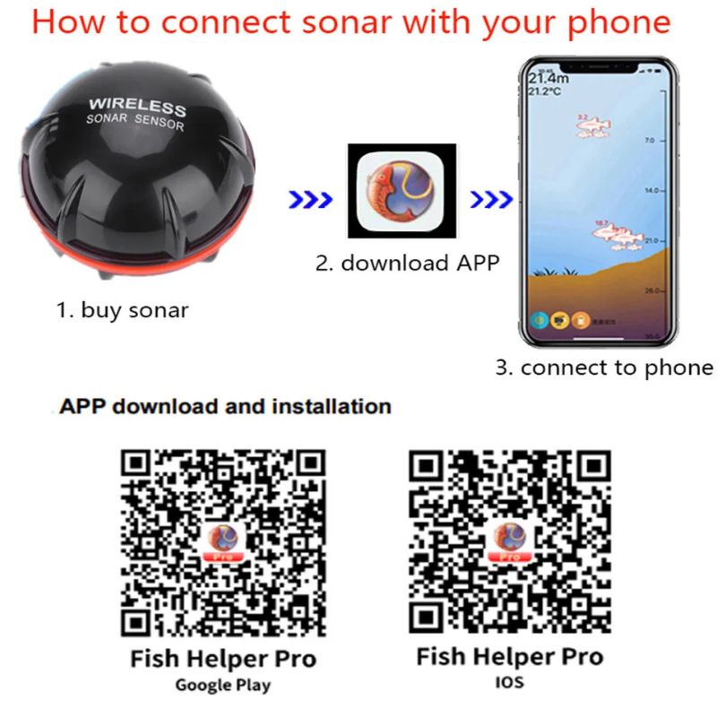 Wireless Portable Fish Finder Sonar Sensor for Smartphones