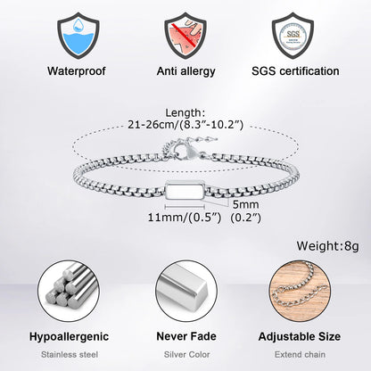 Custom Engraved Stainless Steel Box Chain Bracelet