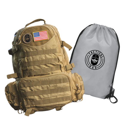 Khaki Tactical Dad Daypack w/ 4 Removable Patches and Tactical Dad Diaper/Laundry Bag