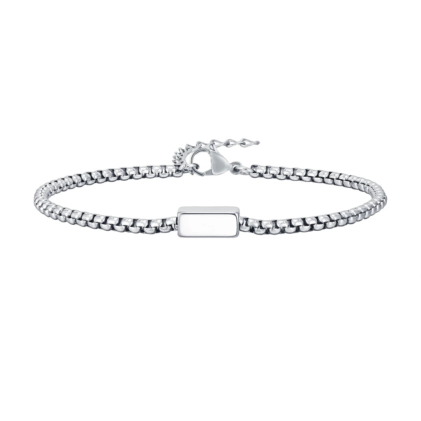 Custom Engraved Stainless Steel Box Chain Bracelet