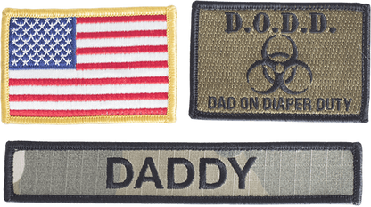 Khaki Tactical Dad Daypack w/ 4 Removable Patches and Tactical Dad Diaper/Laundry Bag